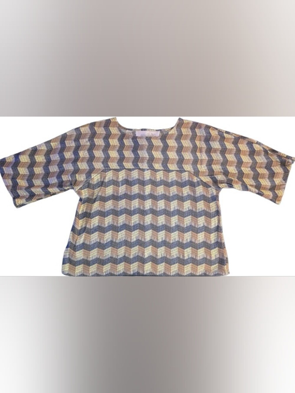 Ace & Jig Women's Gold/Black/White Chevron Quarter Sleeve Blouse